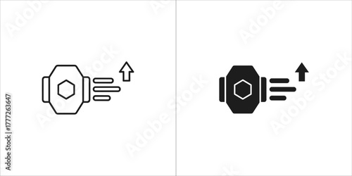 Engine or motor component with upward arrow and motion lines