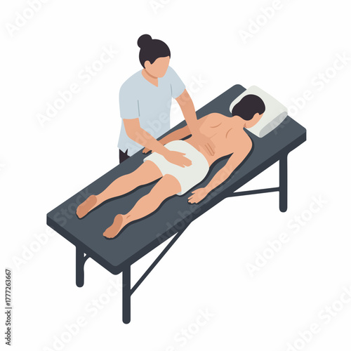 Isometric Detailed Woman Receiving Back Massage at Spa Center Illustration