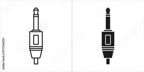 Two audio jack plugs, one line art and one silhouette