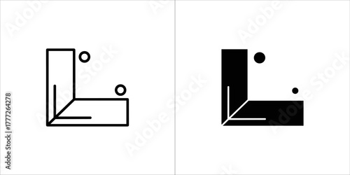 Two icons representing a corner bracket, one outlined and one filled