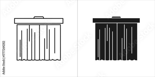 Two icons of a trash can, one in outline and one in solid black, on a