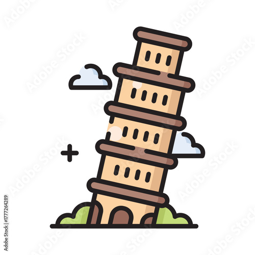 Landmark Pisa Tower Icon Design. Illustration Vector Design