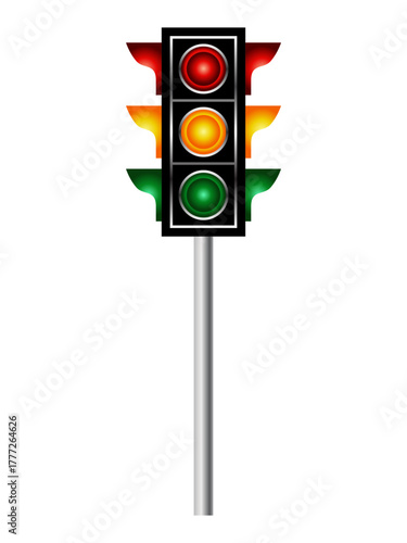Traffic light showing red yellow and green signals isolated vector art illustration
