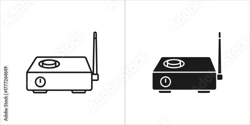 Router icon in outline and solid black on