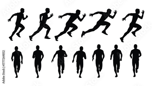 Dynamic running men silhouettes isolated on white background, Vector