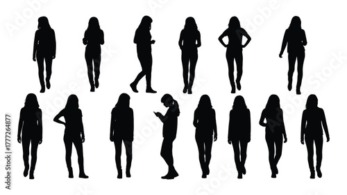 Diverse female silhouettes isolated on white background, Vector