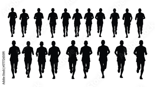 Running men silhouettes set isolated on white background, Vector