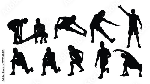 People stretching silhouettes isolated on white background, Vector