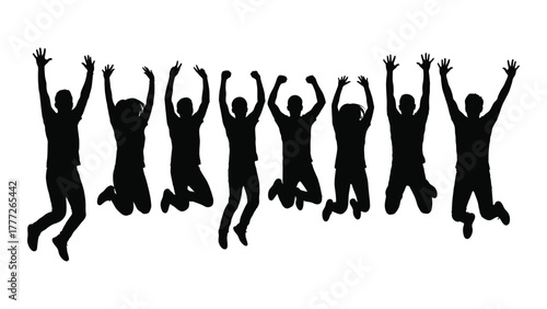 Silhouettes of joyful people jumping isolated on white background, Vector