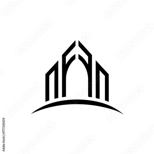 Abstract building arch silhouette on transparent background