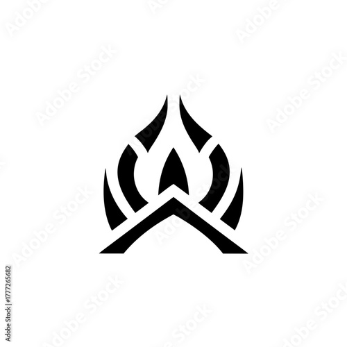 Abstract flame design in black ink on transparent background silhouette