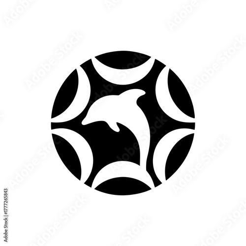 Dolphin inside a circle shape art on transparent background silhouette