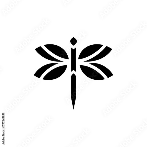 Simple black dragonfly silhouette on transparent background