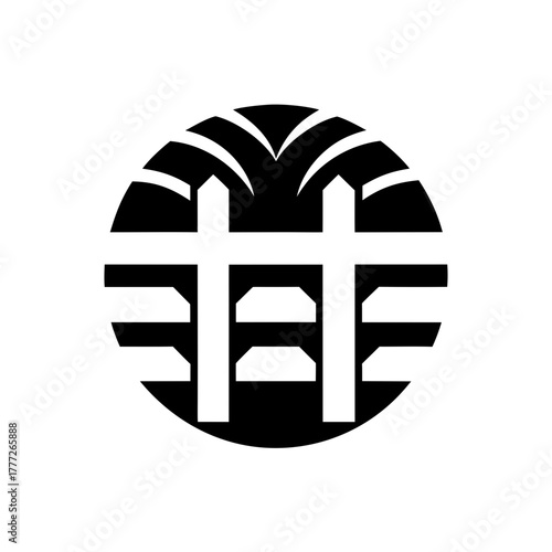 Abstract fence design in a circle on transparent background silhouette