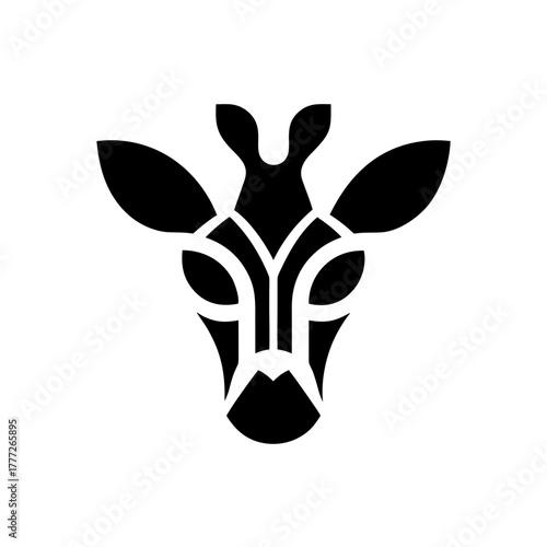 Stylized giraffe head in black on transparent background silhouette