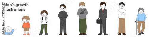 男性の成長過程を描いたライフステージイラスト