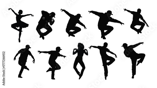 Fotografia Diverse dancers silhouettes collection isolated on white background, Vector