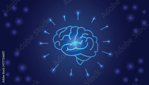 A glowing technology blue circuit board shaped like a human brain concept