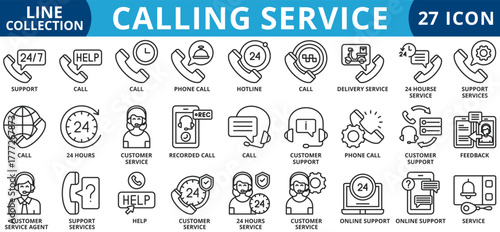 Calling service icon set outline style icon set collection vector illustration
