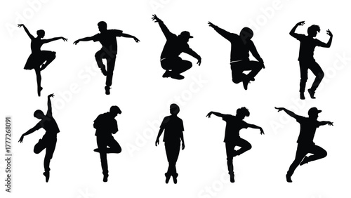 Dynamic dancer silhouettes collection isolated on white background, Vector