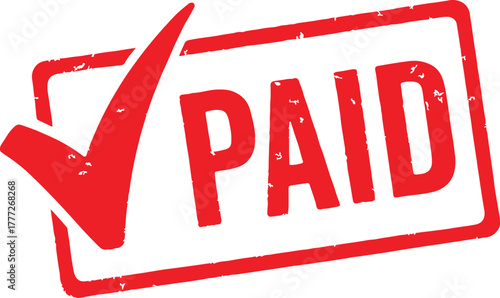 Paid Stamp with Check mark Red Rectangular Rubber Stamp Vector Illustration