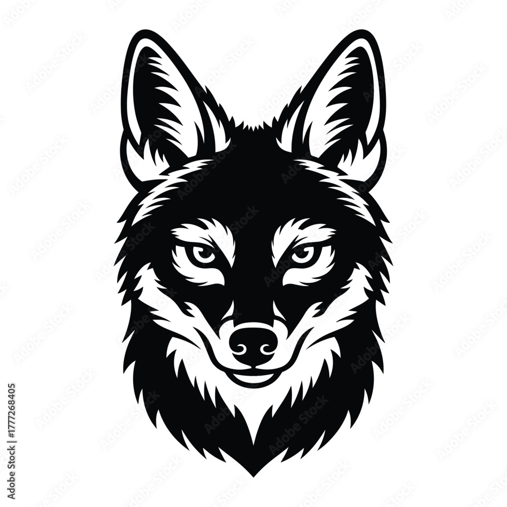 Obraz premium Fox head black and white frontal mascot illustration
