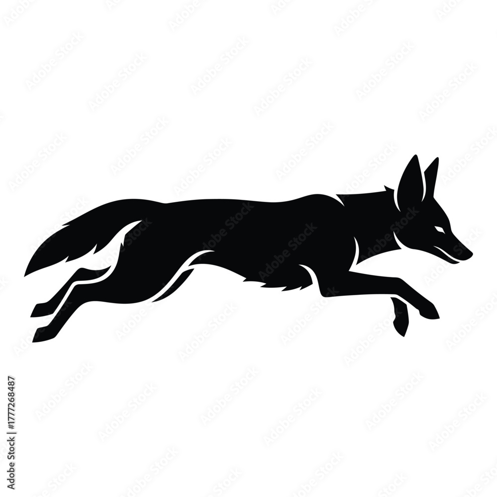 Fototapeta premium Fox leaping black silhouette side profile vector illustration