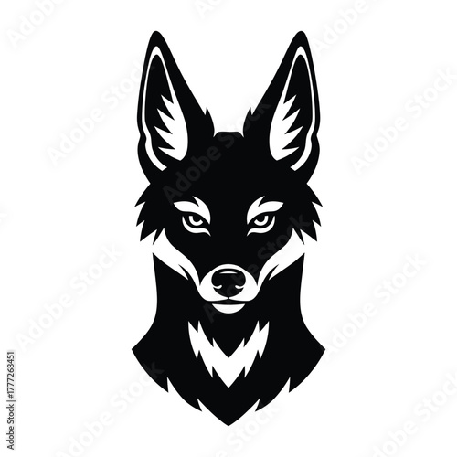 Fox head front black silhouette vector mascot logo