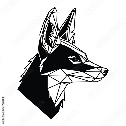 Fox head geometric low poly black illustration profile