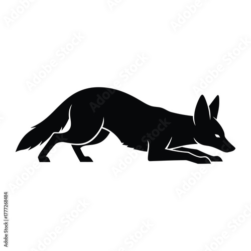 Fox crouching black silhouette stalking side profile