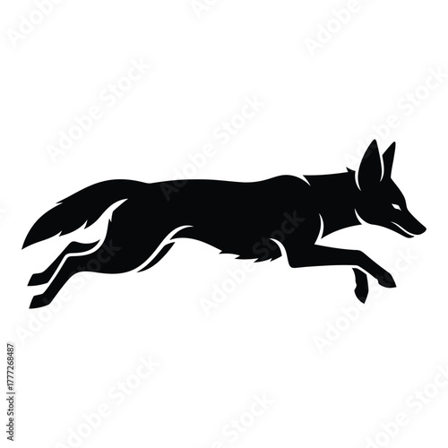 Fox leaping black silhouette side profile vector illustration