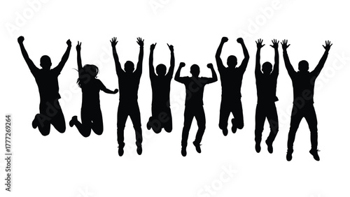 Joyful jumping silhouettes isolated on white background, Vector