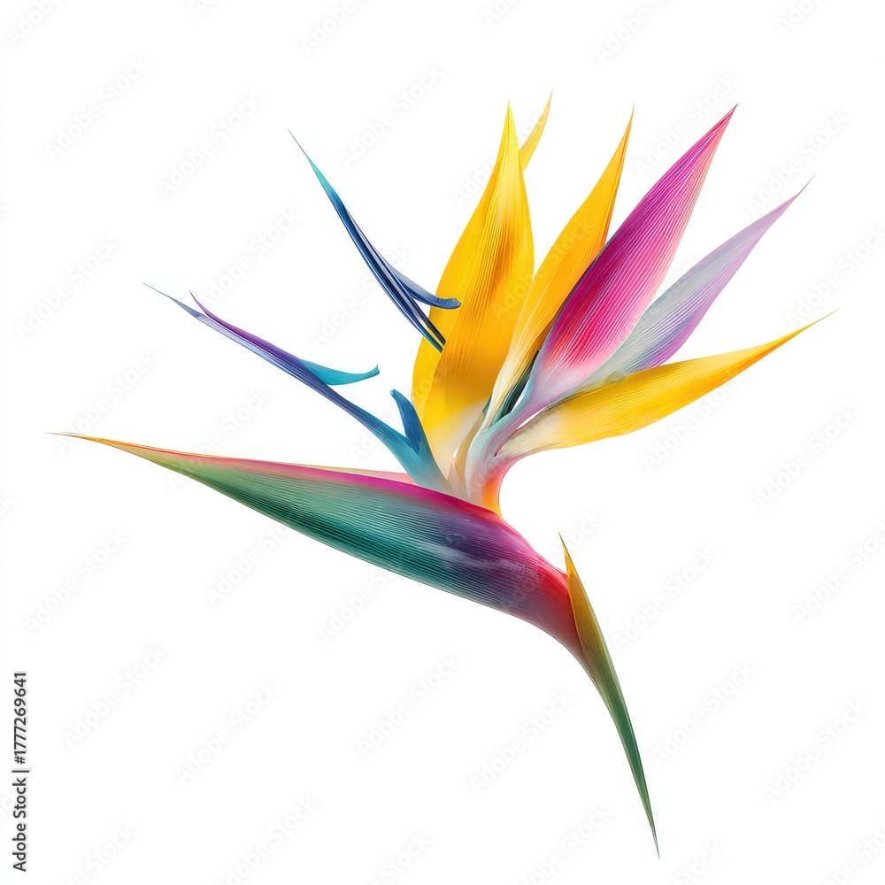 Obraz premium Striking Bird of Paradise Flower isolated against a white background closeup