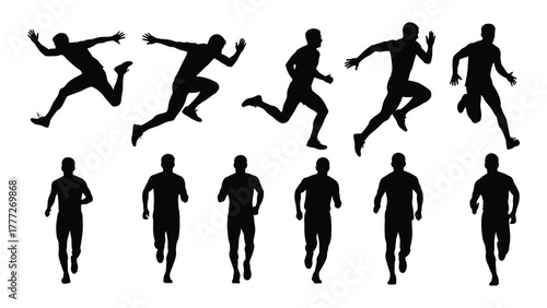Running men silhouettes collection isolated on white background, Vector
