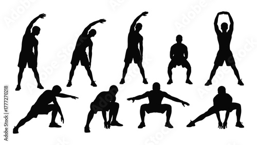 Exercise and stretching silhouettes isolated on white background, Vector