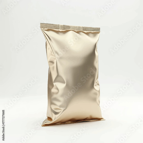 3D Chips, snacks packing bag mockups, Mockup Blank Foil Food Stand Up Pouch Snack Sachet Bag Packaging. Illustration Isolated On White Background.Golden Potato chips packaging design
