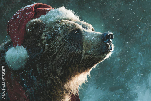 christmas cozy artwork with an animal bear