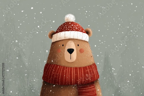 christmas cozy artwork with an animal bear