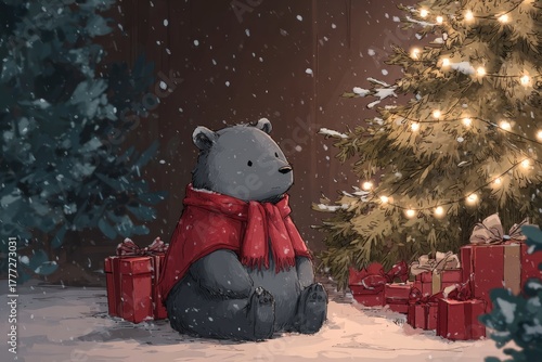 christmas cozy artwork with an animal bear