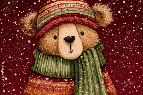 christmas cozy artwork with an animal bear