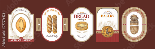 Bakery labels collection with bread
