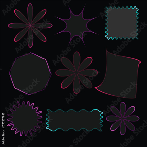 Glowing Neon Abstract Shape Set on Dark Background for UI and Modern Design