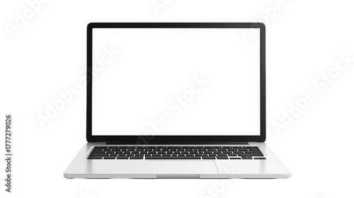 Sleek modern laptop with blank white screen for mockup and design integration on transparent background