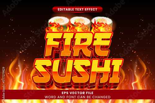 Tablou pe pânză Fire sushi 3d editable vector text effect. Hot food text style