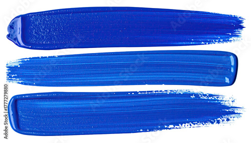 Three blue brushstrokes, horizontally aligned