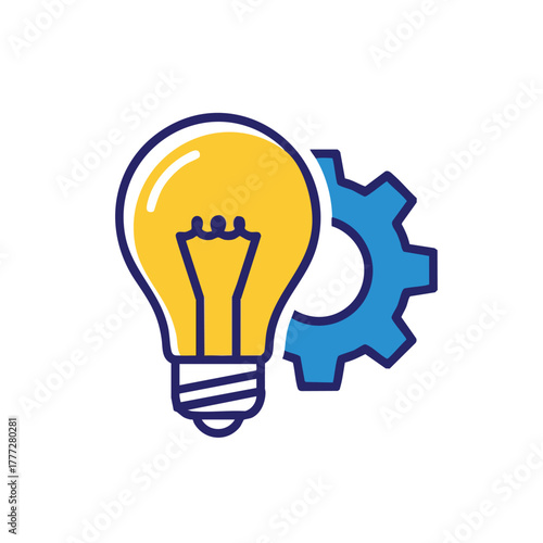 Innovative light bulb and gear concept illustration.
