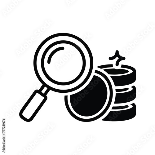 Magnifying Glass Over Stacked Coins for Financial Investigation.