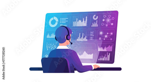 Analyzing data patterns, insights on screen, virtual analyst performance metrics interface