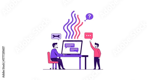 Customer support team providing assistance and resolving technical issues via online platform for