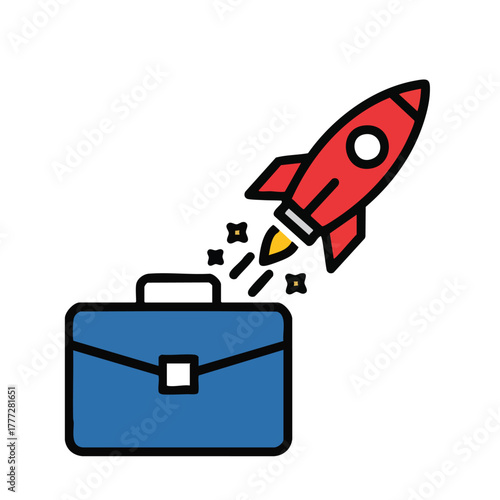 Rocket Launch From Briefcase Concept Illustration.